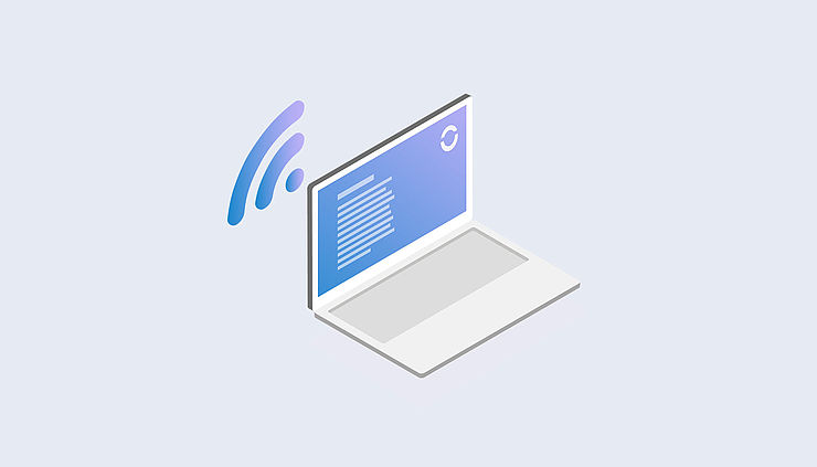 Laptop mit W-Lan Signal für Internetverbindung